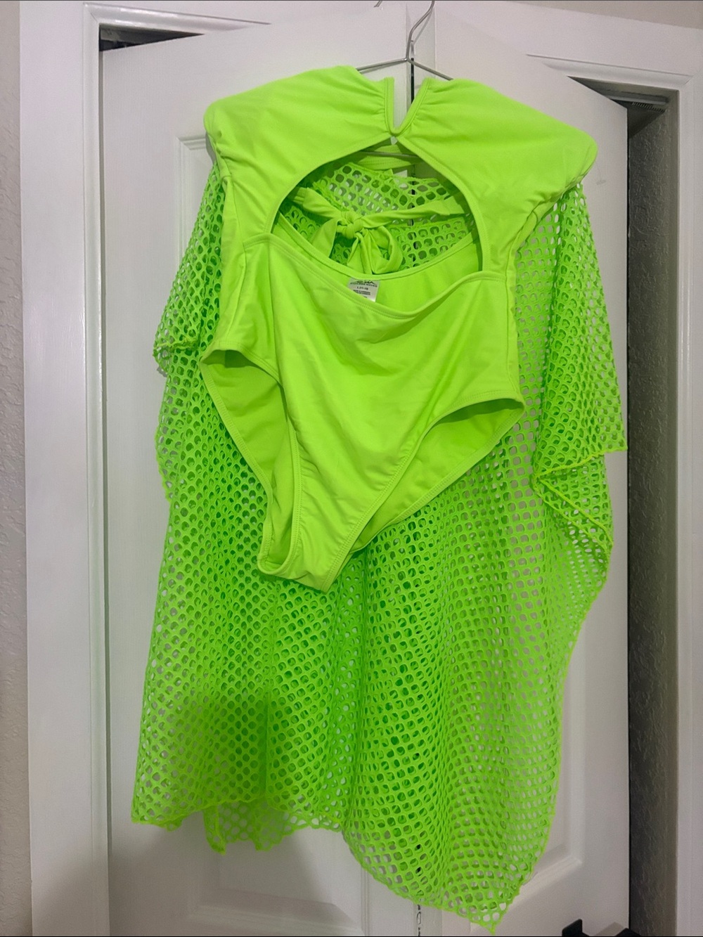 Neon Green Kids One-Piece Swimsuit with Mesh Cover-Up